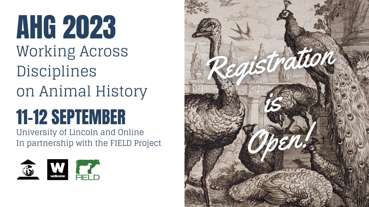 📢 Registration is Open! 🗓️ 11-12 September 📍 Lincoln, UK and online We are delighted to share the programme for #AHG23, our Summer Conference! See our website for full details and a link to register: animalhistorygroup.org/events/summer-… #AnimalHistory #HistSTM #EnvHist #AgHist