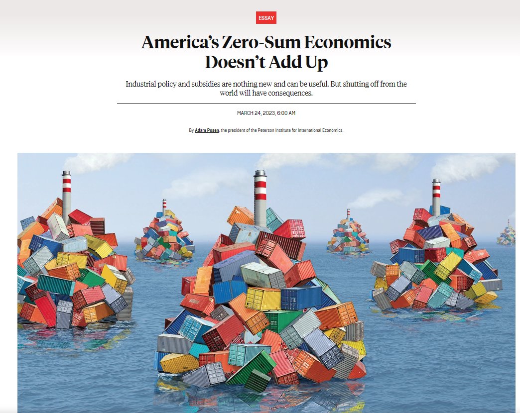 DannyQuah's tweet photo. Adam Posen's brilliant and powerful article on the illogic of US Zero-Sum Economics:  Even with concerns over national security, climate change, and resilience, it will still be that America's Industrial Policy and subsidies do more harm than good.  
https://t.co/1mhOQKa0uc https://t.co/N0R3nUVJdX