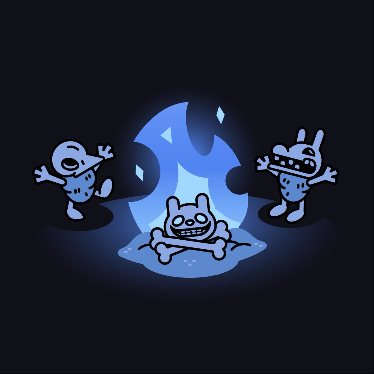 Penguitt's tweet photo. Excited to share the spot illustration work I did for the @oddities_xyz burn experience! It was a super fun challenge getting to interpret @gremplin's art into my style for this. 🐧💙🔥  Now let 'em burn! https://t.co/vmFGBhkXnc