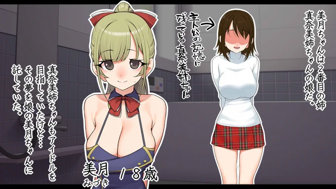 6人の姪っ子とメスガキハーレム ～元おねショタの叔父と姪たちの夏…～

美月

アイドル活動中の美月は
韓国のオーディションを受けるために多額の費用が必要で、
主人公はそれを払ってあげることに。
美月は体でそれを返してくれると言い出して… 