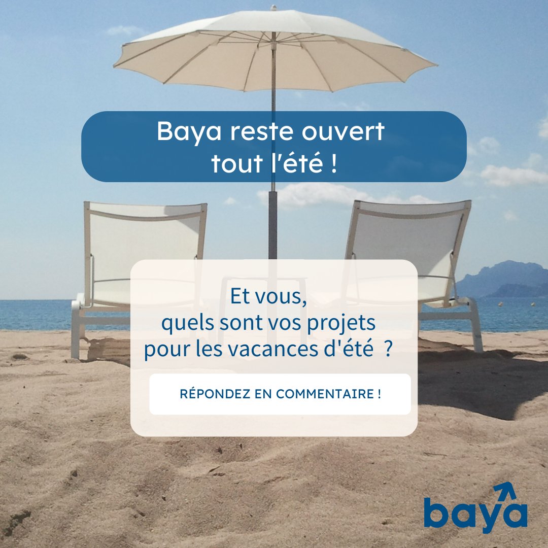Bonnes #vacances🍹🌞🏝 !
Nous souhaitons de très bonnes vacances à l'ensemble de nos #consultants indépendants !
Baya reste ouvert tout l'été ! Nos experts #portagesalarial  restent disponibles pour répondre à toutes vos questions ou pour un entretien personnalisé !