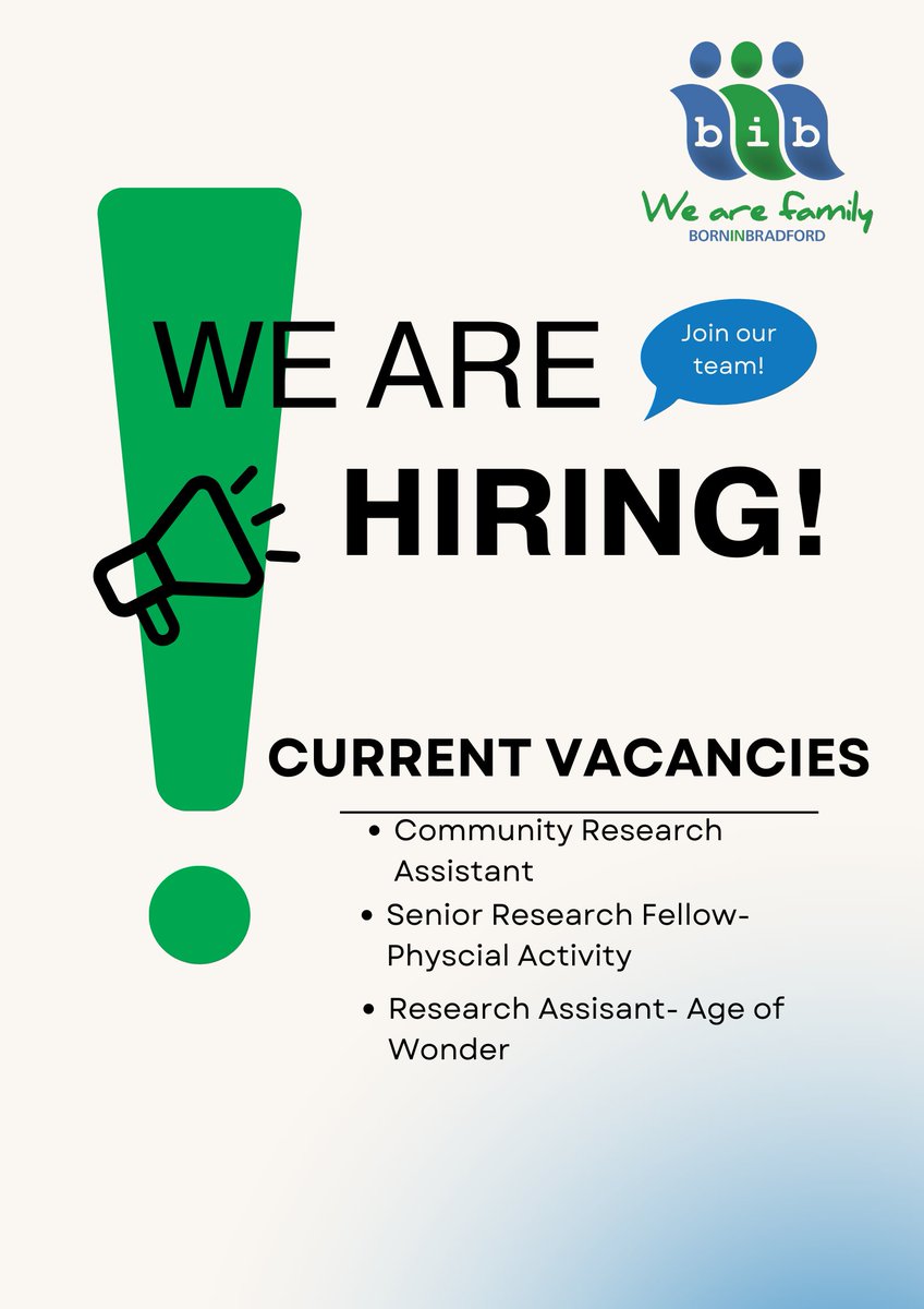BiBresearch's tweet photo. Want to join our #TeamBiB? Now is your chance! We have some brilliant vacancies at the moment just waiting for people who are enthusiastic, hard-working and passionate about changing Bradford for the better! 👇👇Check them all out👇👇 https://t.co/Z0KcfysY2Y https://t.co/mCOCs6hXtC