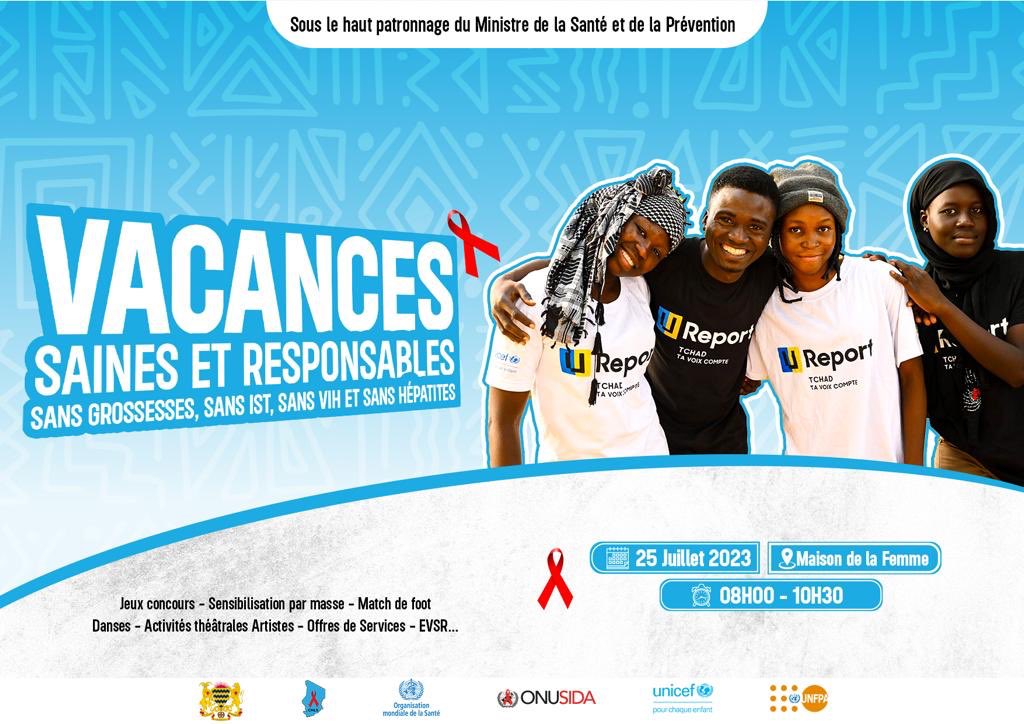 OnuTchad's tweet photo. Le Ministère de la Santé Publique à travers le #CNLS et ses partenaires ont lancé ce matin la campagne nationale « Vacances saines et responsables, sans grossesse, IST, VIH et hépatites. » Cette campagne vise à sensibiliser les adolescents et jeunes sur ces problématiques. https://t.co/w5bExfFqiZ