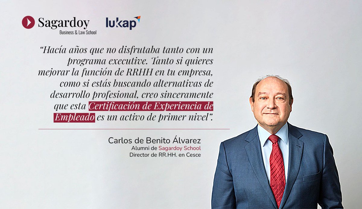 LukkapSpain's tweet photo. 🗣 ¿Qué han vivido los participantes de la 1ª edición del Certificado Experto en #ExperienciaDeEmpleado? Te lo cuenta  Carlos De Benito Álvarez, Director de RR.HH. en @cesce_es 

🔍No te pierdas los detalles ¡ya está abierto el plazo de inscripción para la 2ª edición! https://t.co/RJE81xf9Df