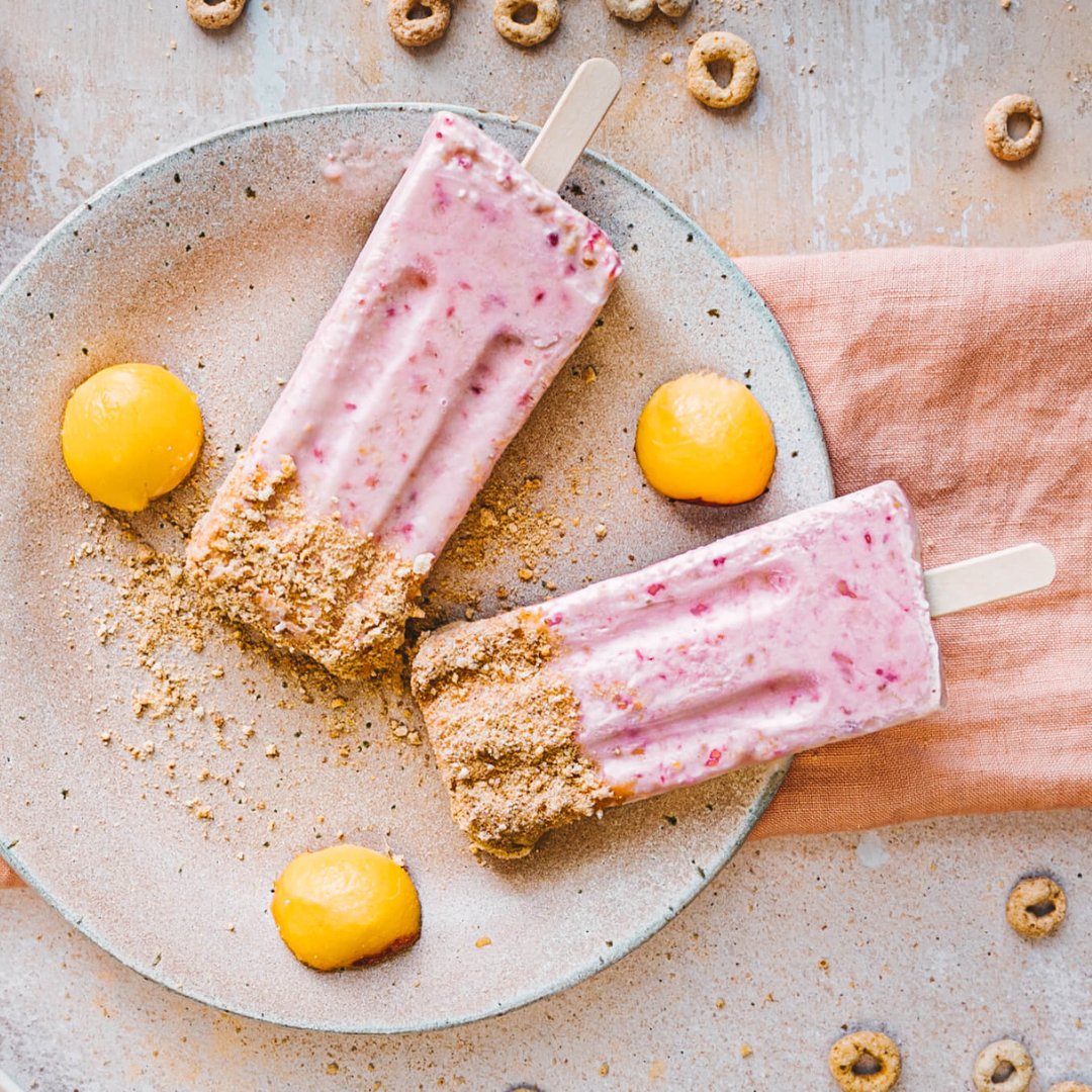 PINK! Goes with everything 💗

We know one doll that would love these Raspberry and Peach pops with crunchy Cheerios crumb to share at her next party – they're so cool 🍧