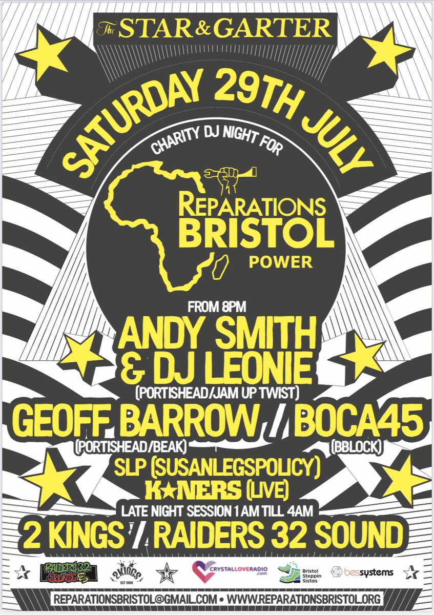 This Saturday GEOFF & ANDY SMITH (Portishead tour Dj) plus loads of friends Play a CHARTY DJ show in bristol @starandgarterb Tix >> skiddle.com/e/36362889