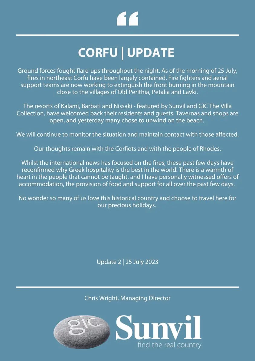 TCEmmaSavage's tweet photo. Update on Corfu from one of my trusted specialist suppliers #Sunvil https://t.co/50TFbDR9pv