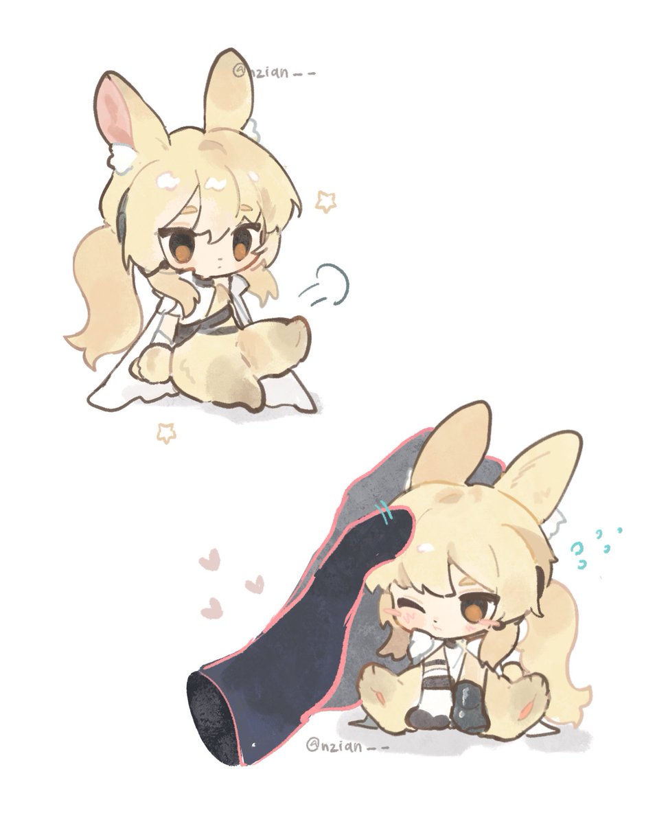 nearl (arknights) animal ears blonde hair horse ears headpat white background one eye closed chibi  illustration images
