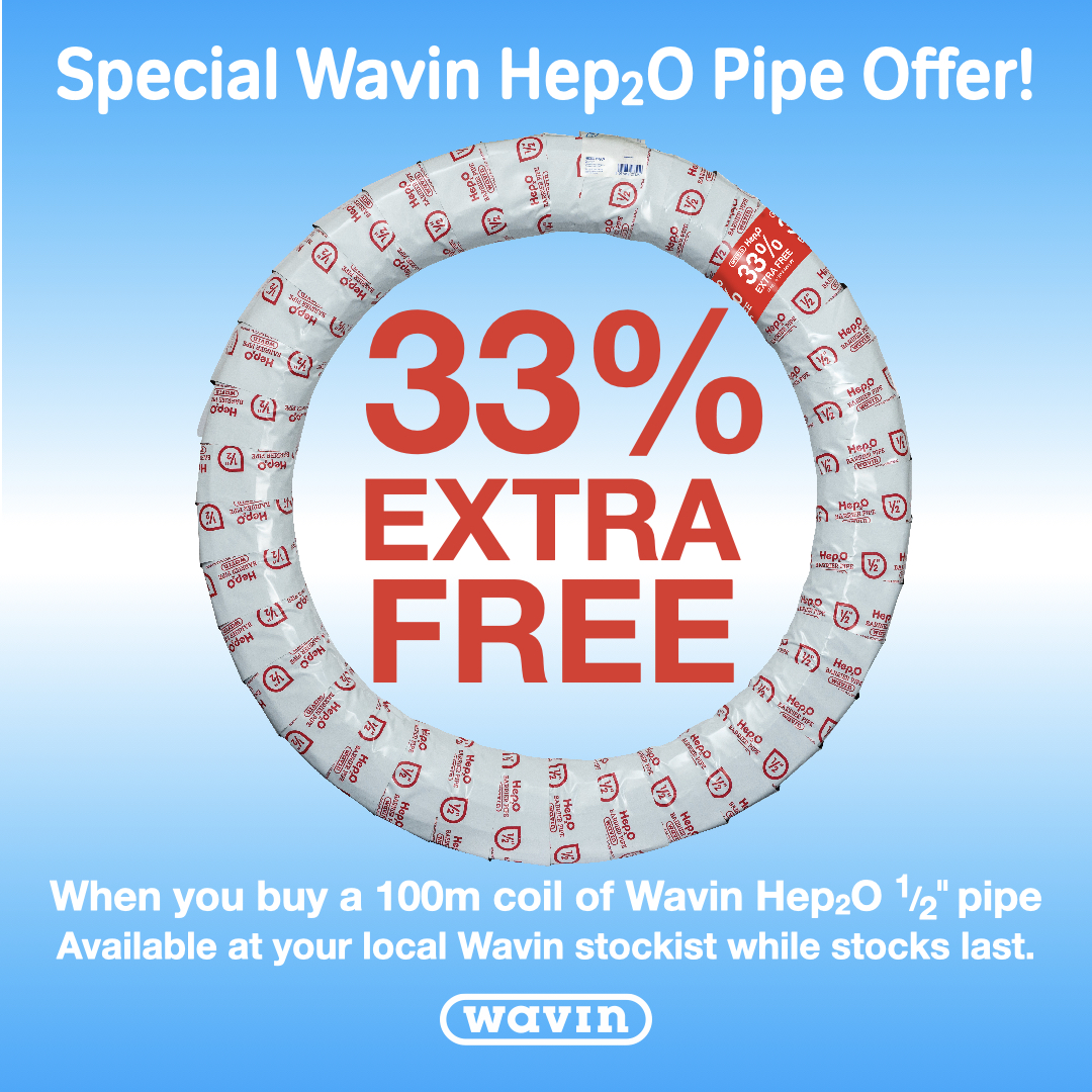 There's not long left to get your 33% extra FREE Wavin Hep2O pipe! Visit to your local participating merchant to get yours while stocks last. 

Find your nearest participating merchant using our stockist locator: hubs.la/Q01Wd_Fw0