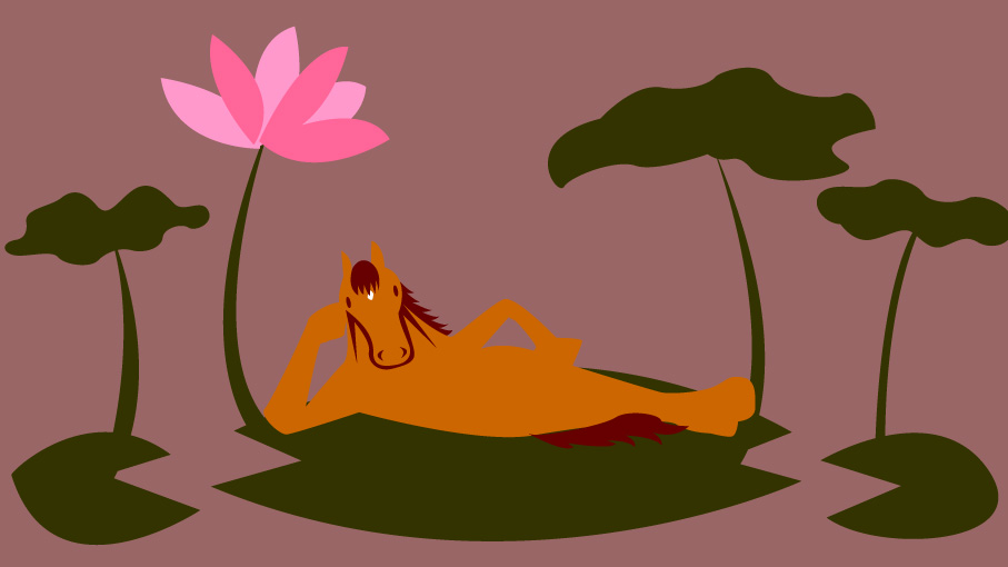 「今日も暑いですね。だいぶへばってますが、蓮が生い茂っているのを見て、ちょっと元気」|maipoのイラスト