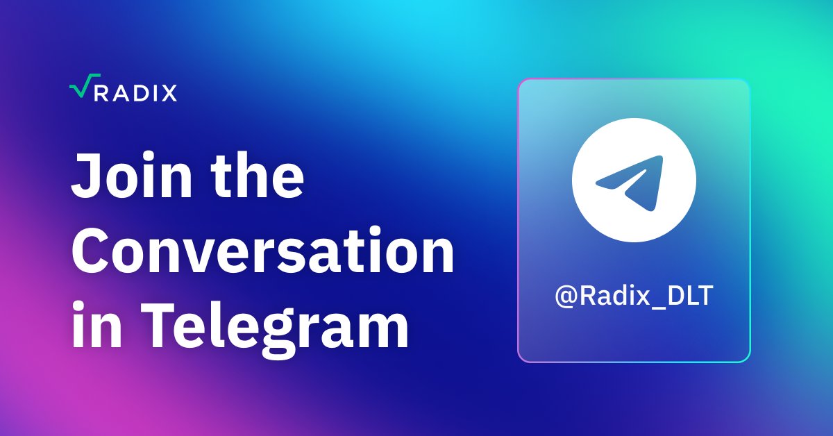 radixdlt's tweet photo. Radvocates! Be amongst your peers, get instant updates, and chat with the RDX Works team by joining the Official Radix Telegram channel today!

Get involved in one of Web3's most exciting communities 👇

https://t.co/Sm2PhNXEkZ https://t.co/2pTOfICu5D