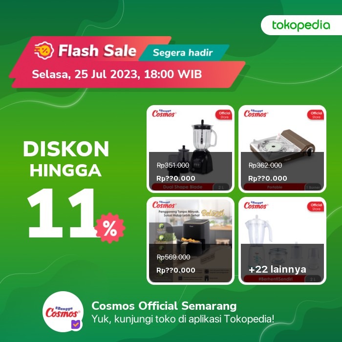 cosmosonline's tweet photo. FLASH SALE Cosmos hanya HARI INI Selasa 25 Juli 2023 pukul 18.00 WIB di Tokopedia. Dapatkan diskon hingga 11%. Flash sale ini berlangsung cuma 1 hari. Jadi, jangan sampai kelewatan yaaa! 🤩
#BanggaCosmos #Flashsale #flashsaletokopedia #tokopedia #promocosmos https://t.co/4rTZKPJGKa