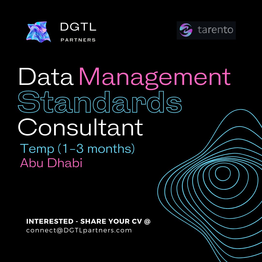 dgtlpartners's tweet photo. Got experience in developing a data standards policy?

Consulting for top-tier institution who are implementing a Data Strategy.

1-3 month contract, extension possible, on-site Abu Dhabi, rate negotiable.

#datamanagement #datagovernance #jobsinabudhabi

connect@DGTLpartners.com https://t.co/IrQHjzGM73