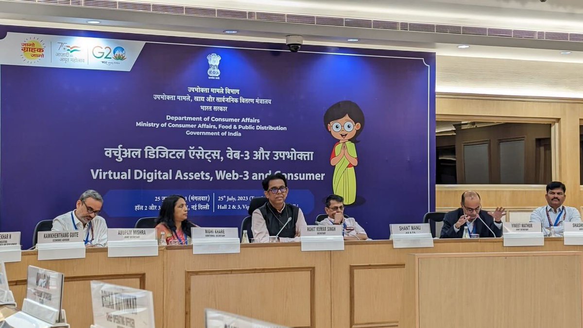 smtgpt's tweet photo. The Department of Consumer Affairs (@jagograhakjago) organised a workshop on Virtual Digital Assets, Web3 and Consumer. The workshop explored the evolving landscape of Virtual Digital Assets, Web3 technologies, and their implications on consumer protection and the digital ecosystem.

The workshop saw the participation of distinguished officials from the government, legal and technology experts, and my colleagues from the industry. The conversation itself was extremely enriching and covered a wide variety of topics ranging from NFTs, stablecoins, and crypto assets with a specific focus on consumer awareness.

I want to congratulate Shri @rohitksingh, Shri Vineet Mathur, Smt. @inidhikhare and Shri Jitender Ahlawat for this landmark step.

I also want to thank the @FinMinIndia, @GoI_MeitY, Shri Smarak Swain, Shri Simrandeep Singh, Smt Indy Bala, Dr,  Chinnaswamy V, Retd. Justice Talwant Singh and many other government stakeholders for their participation.

I also want to laud the efforts of the @BW3Association  and Dilip Chenoy for their efforts in facilitating the organisation of the event.

A huge shout out to @Garegrat, @shehnazahmed, @Vidhi_India, @rameeshkailasam, @BalMeghna, @NSNappinai, Anushree Verma (@Gartner_inc), @cbkir2003, @_Neha_Singh__ , @DhritimanMurti, @VG2402 ,@prernam25, R Venkatesh and Rohan Naik (@CoinSwitch)