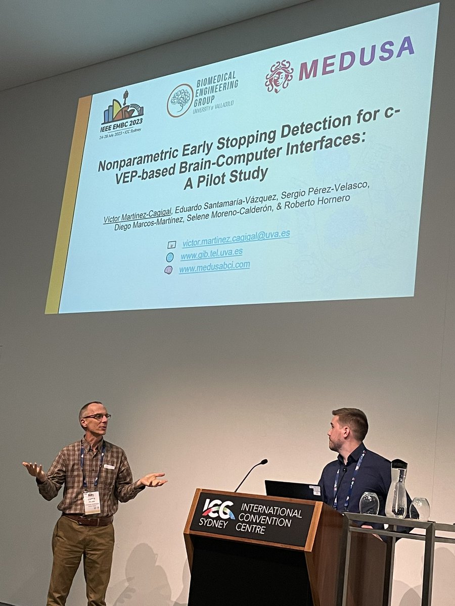 GIB_UVa's tweet photo. Delighted to announce that @CagigalVictor shared his expertise on providing early stopping detection in c-VEP-based BCIs at @IEEEembs 2023 congress in Sydney 🦾🧠 #BCI @medusabci https://t.co/8GlbIoOVnv