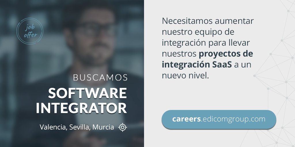 edicomgroup_HR's tweet photo. 🔎#WeAreHiring
¡Buscamos Software Integrator en #Valencia, #Sevilla y #Murcia!
Queremos llevar nuestros proyectos de integración #SaaS a un nuevo nivel. 🚀¿Te unes a #EDICOM? ➡️https://t.co/Vn2CHFuyCe
#TopTechTalent https://t.co/KZ7wkhgInK