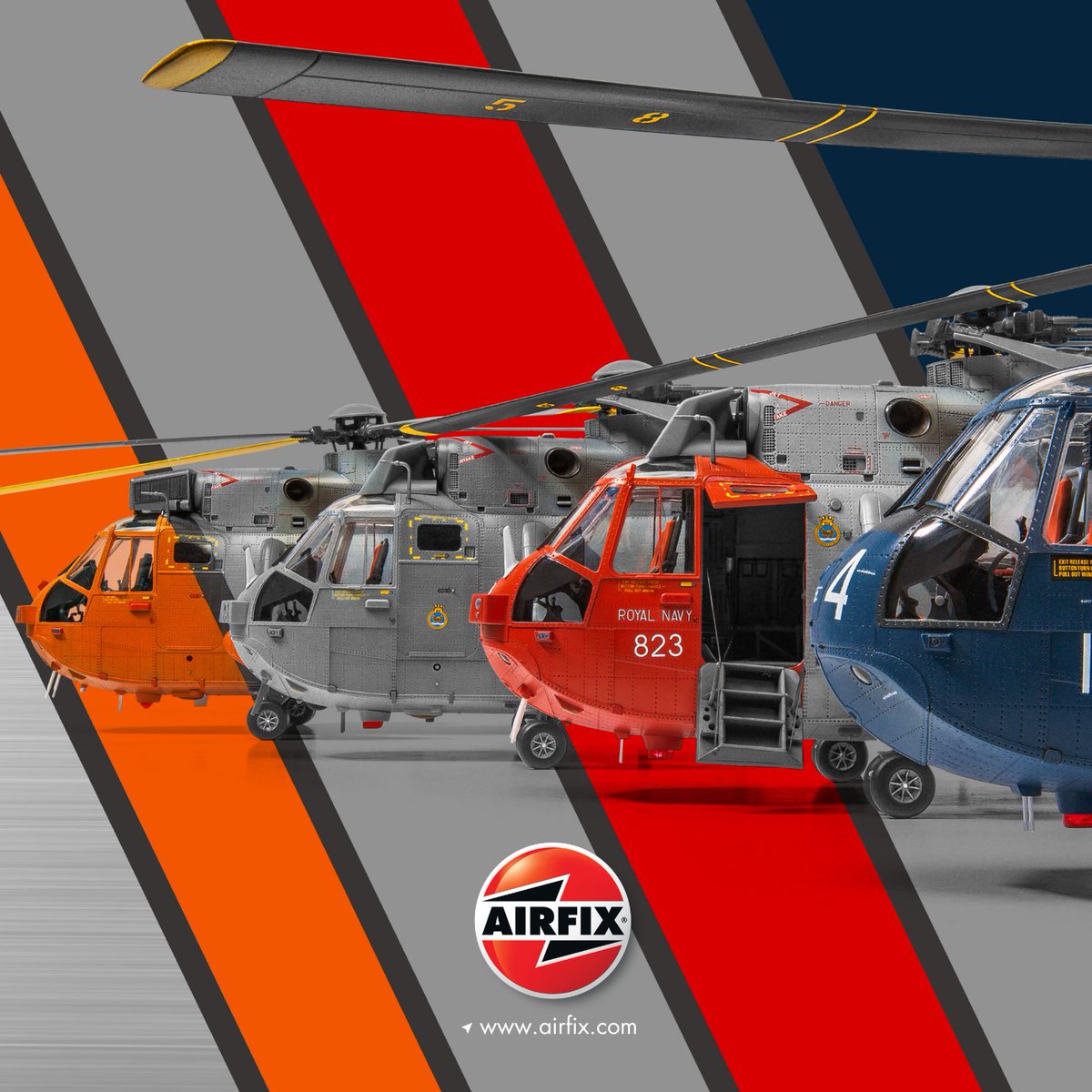 Airfix's tweet image. THE KING HAS LANDED!

Introducing the new tool 1:48 Westland Sea King HAS.1/HAS.5/HU.5, the most complete Sea King kit ever released with 348 pieces. 

This kit portrays the evolution of a single aircraft, from its first flight to its current livery, rendering it one-of-a-kind.