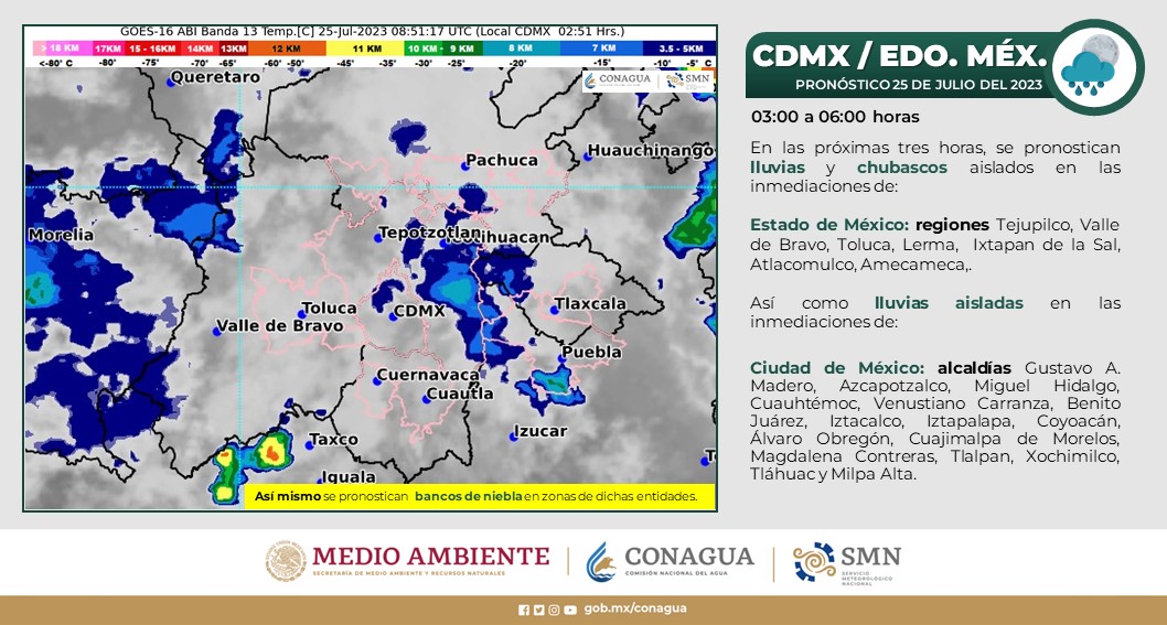 conagua_clima's tweet photo. El #Pronóstico de #Lluvias para el centro de #México, la #CDMX y el #EdoMéx en las próximas horas es el siguiente: https://t.co/UPiRrrm10R