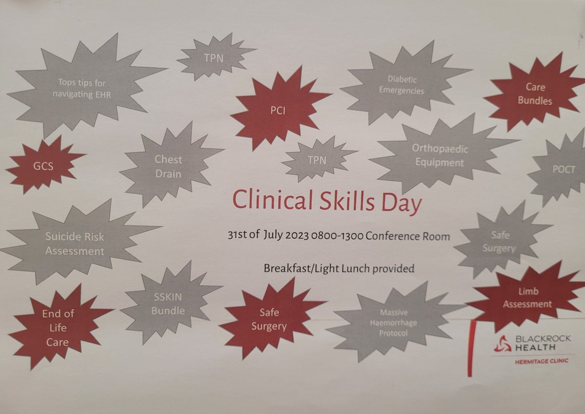 Clinical Skills Fair: please join us at this free event for nurses & student nurses on 31st of July from 0830-1300 @hermitageclinic