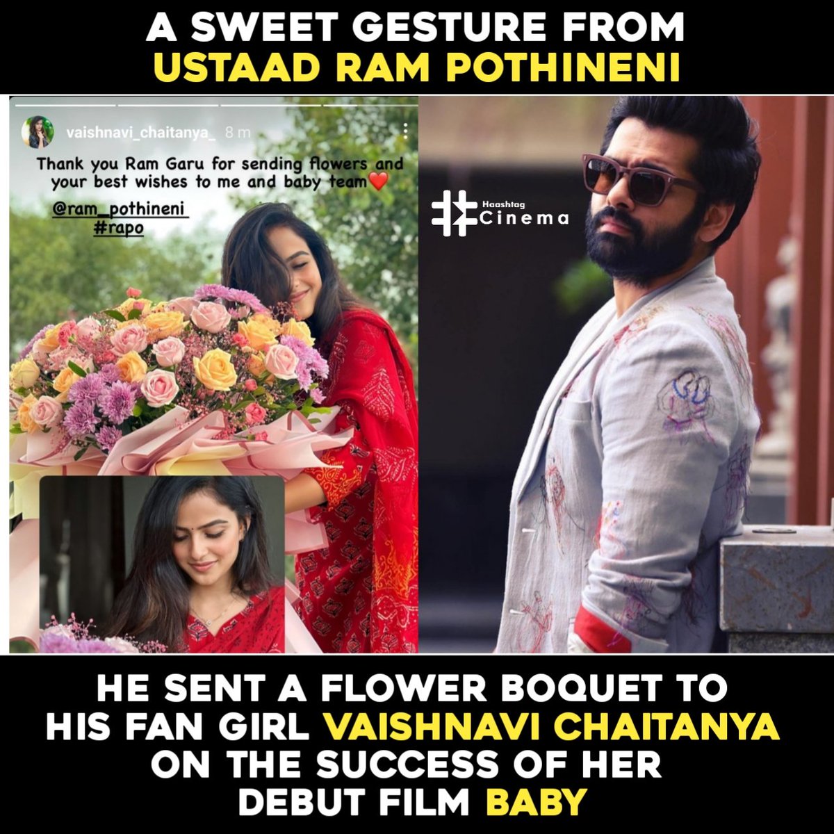 Ustaad #rampothineni congratulated the whole team of #Baby 

#rampothineni #Rapo #vaishnavichaitanya #ananddeverakonda