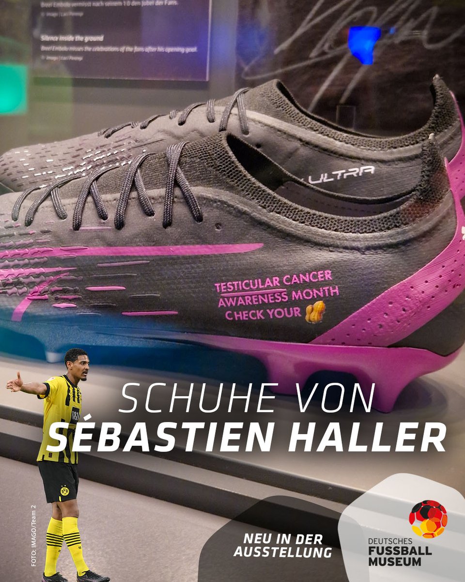 fussballmuseum's tweet photo. Gesundheit ist unsere wichtigste Trophäe.❤️

Ab sofort zeigen wir Schuhe von @HallerSeb aus der vergangenen Saison in der Ausstellung. Sie stehen für den Kampf gegen den Krebs, aber auch für die starke Rückrunde.

Merci und Hut ab vor dieser Willenskraft! 👏 https://t.co/hvHslGlWk2