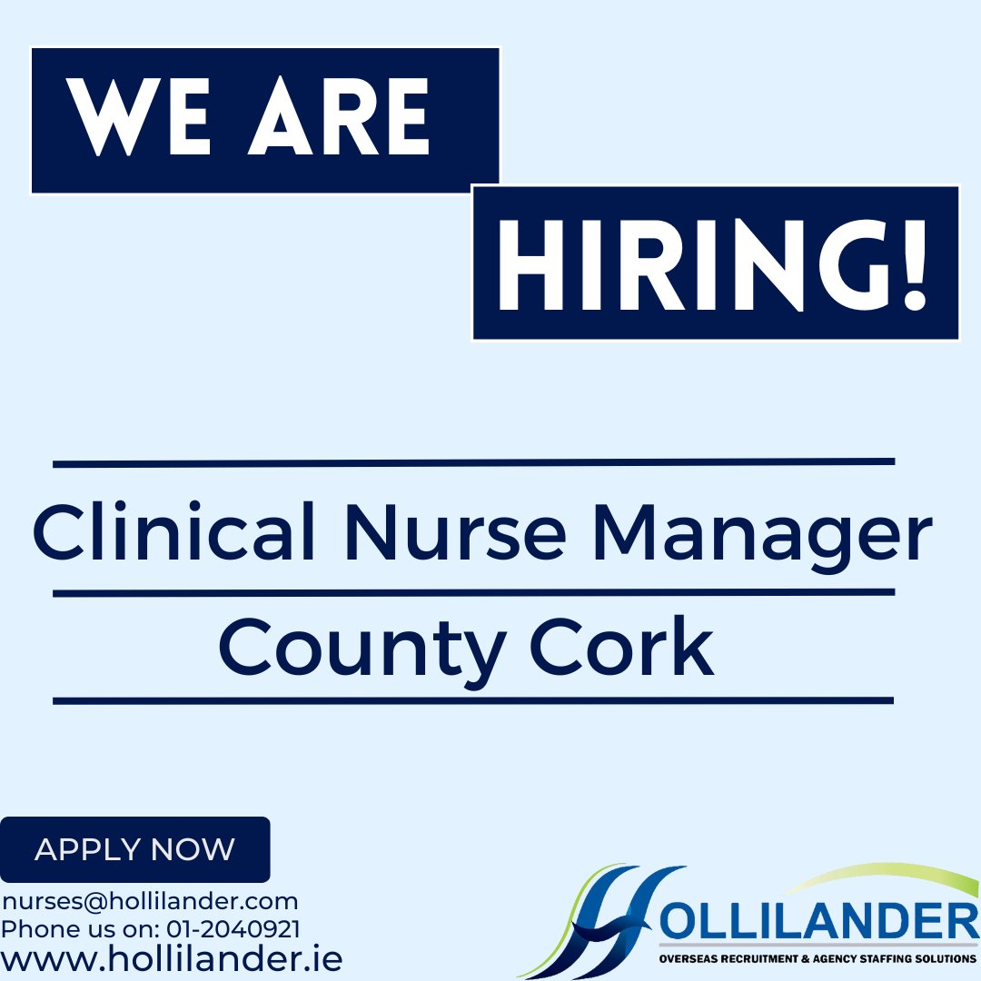 Hollilander Recruitment are actively looking for a suitable candidate for the role of Clinical Nurse Manager in County Cork.

Please contact nurses@hollilander.com if you wish to apply or if you require any more further information!

#hollilanderrecruitment #healthcarerecruitment
