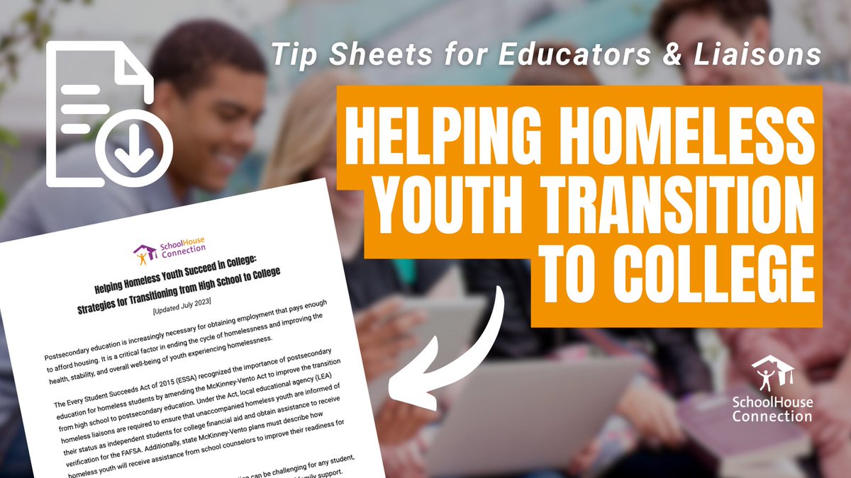 If you are a teacher, counselor, #McKinneyVento liaison, or service provider, you can not only play a key role in supporting the decision to go to college, but can also assist youth experiencing #homelessness in the transition. 💡 Download our tip sheets: bit.ly/3JSmuzE