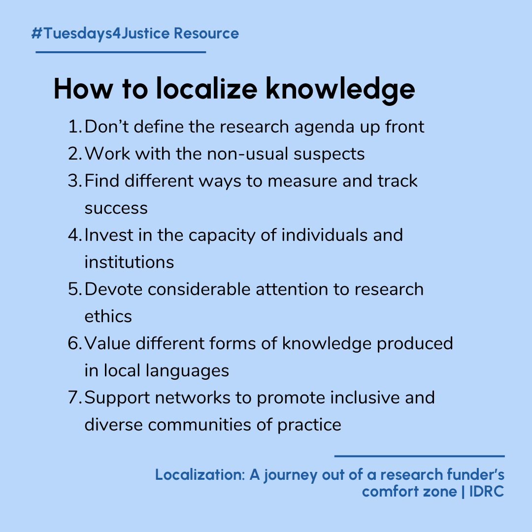 This #Tuesdays4Justice, read 'Localization: A journey out of a research funder’s comfort zone' to learn more about how knowledge localization is essential to address forced displacement, from IDRC. ow.ly/JVhB50PkkIh