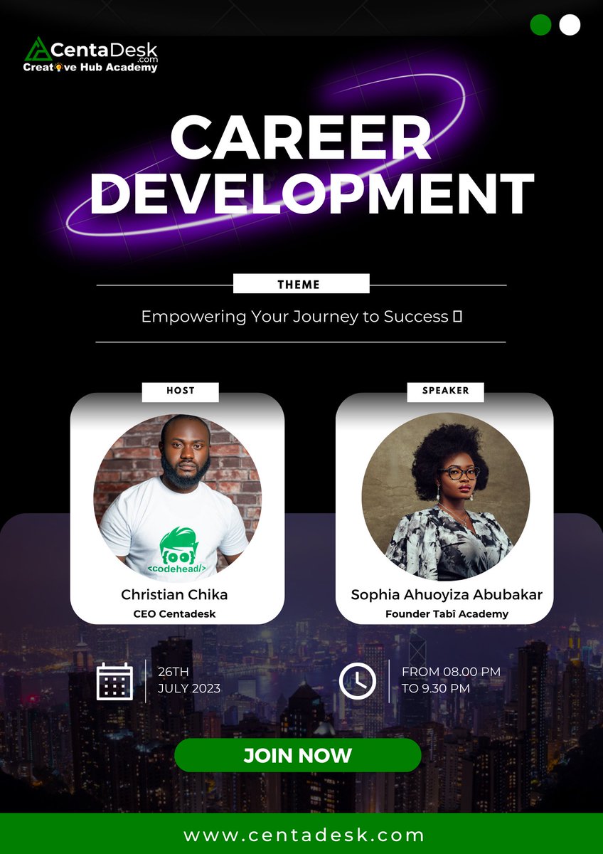 centadesk's tweet photo. 🎙️ Exciting News!!! 🌟

Sophia Ahuoyiza Abubakar, the esteemed Founder of Tabî Academy, will be gracing us with her invaluable insights on Career Development! 🚀💼

🗓️ Date: 26th July 2023 at 8:00pm

📍 Location:
Google Meet >> link: https://t.co/VFxYY4e82l https://t.co/rCD24IJMdn