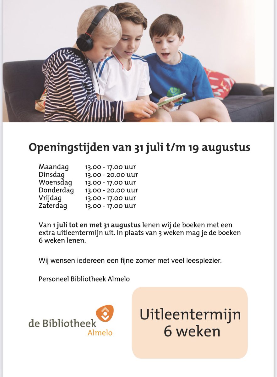 Vanaf volgende week zijn we drie weken beperkt open. De hele vakantie periode is er een uitleentermijn van zes weken
