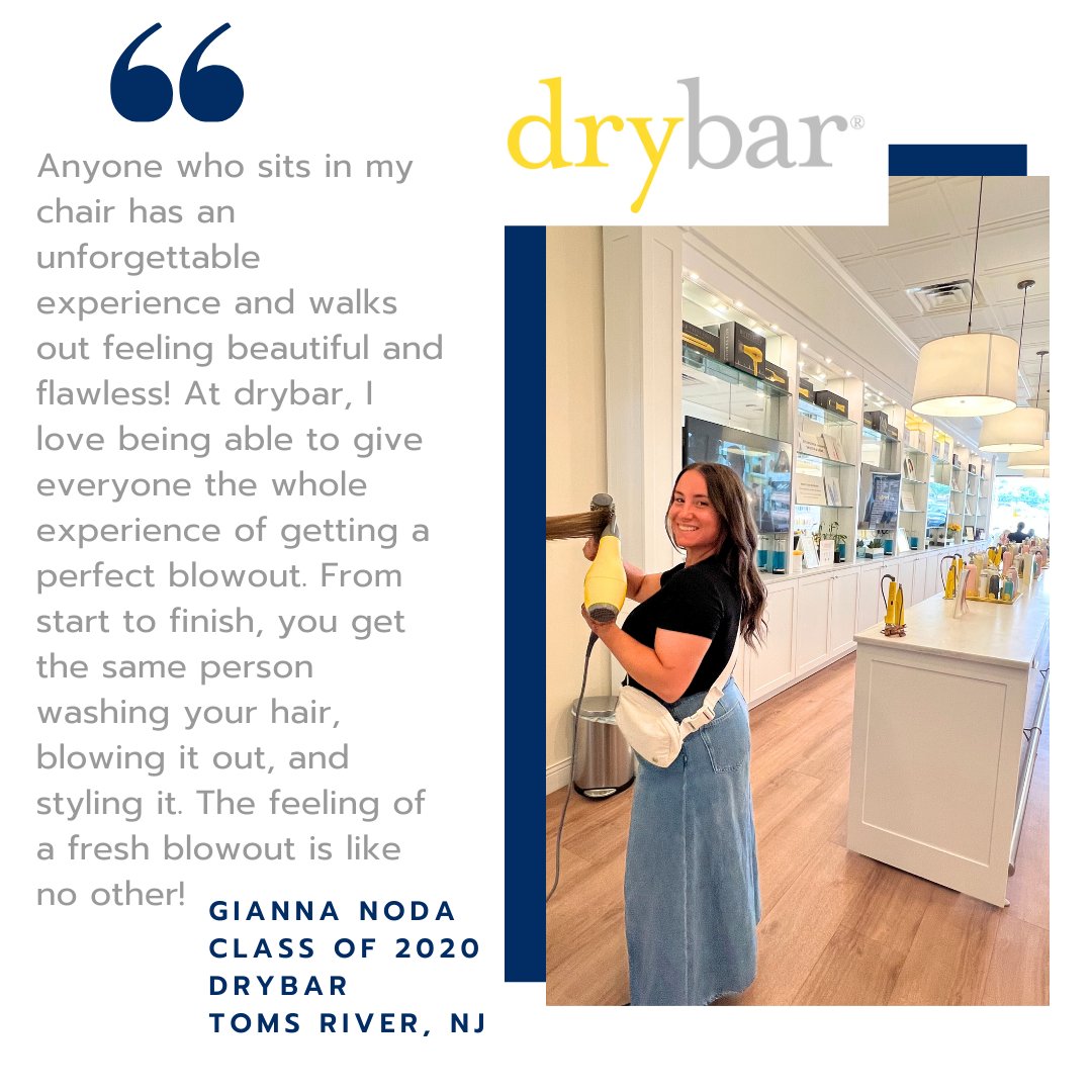 ocvtsemployment's tweet image. "My time at @ocvts is something I will never forget. The friendships I made, my relationship with my teacher, and just choosing this as my career is something I will always be grateful for!" 
You can book an appointment w/ Gianna at drybar Toms River! #ocvts #cosmetology #drybar