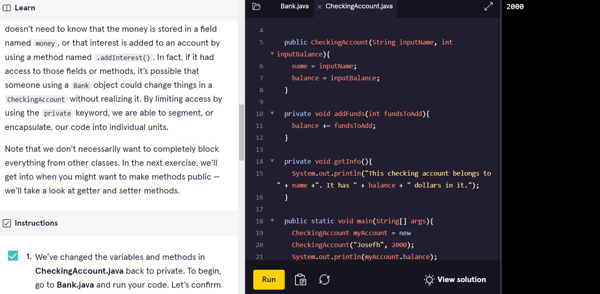 joseph_rthur's tweet photo. Day 54 of #100DaysOfCode. Today I learned about Encapsulation. The differences between Private and public and how to use it. #Java https://t.co/wWsmWll4lF