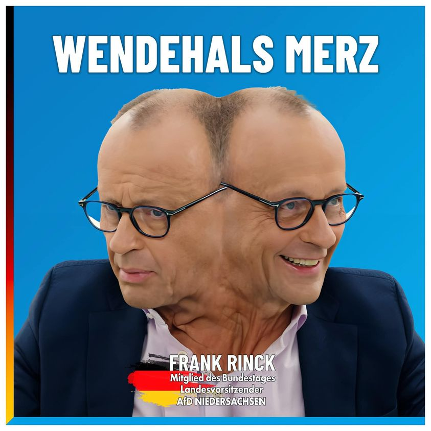 Stefan_K__'s tweet photo. Niemand kann #Merz noch ernst nehmen. Auch die #AfD spottet schon wie hier der Landesvorsitzende #Niedersachsen Frank #Rinck. https://t.co/cWscHqf9iy