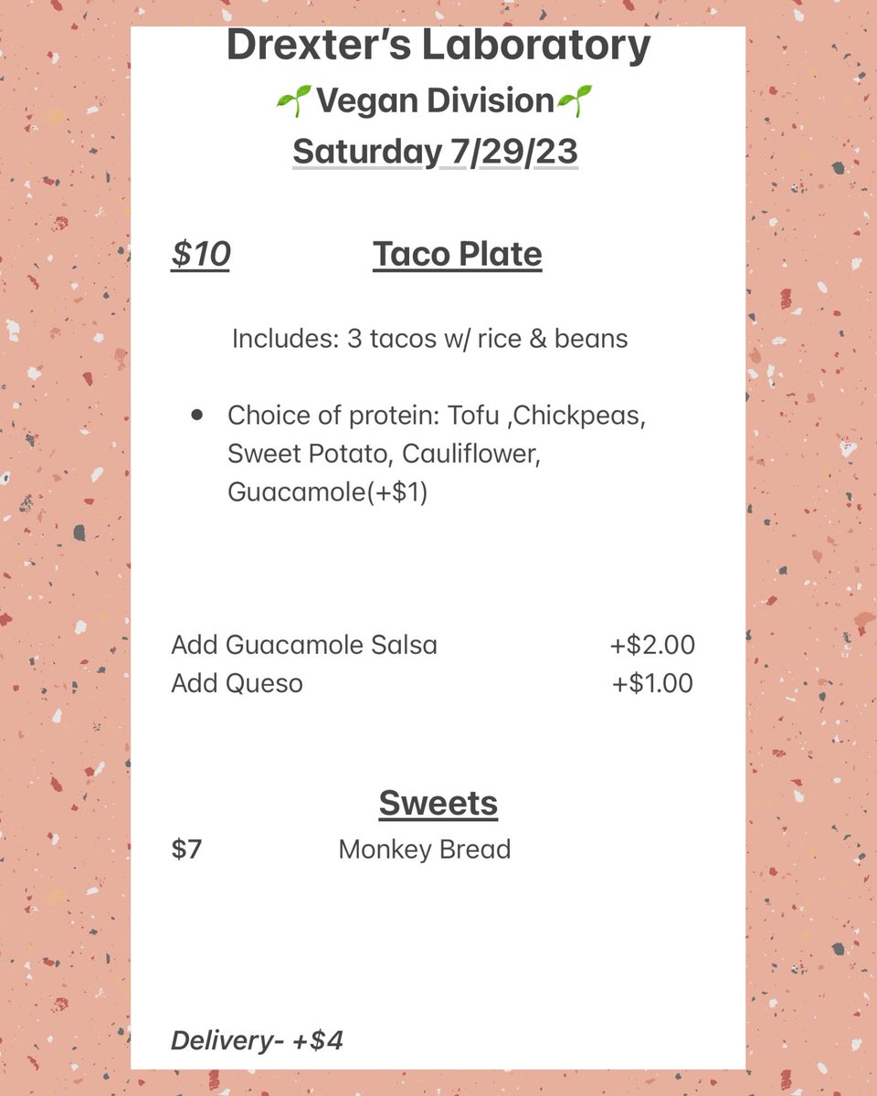 ChefBoyarDrex's tweet photo. Tacos

Will be serving on Saturday, 7/29 1:30 pm. Accepting orders until Friday, 7/28 8:30pm

Denton pickup/delivery(+$4) only https://t.co/O8bEWaJbdN
