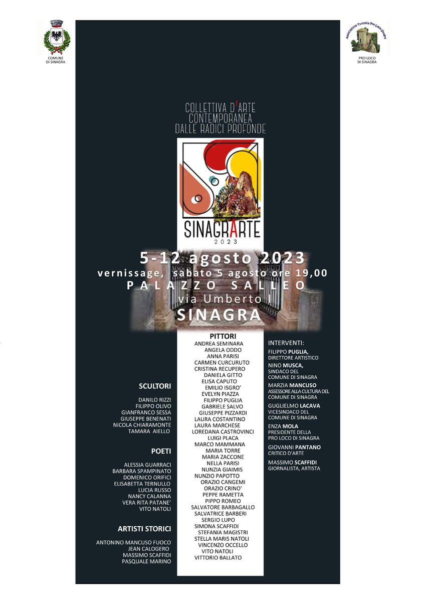 Filippodiaz's tweet photo. SinagrArte 2023
Collettiva d'arte contemporanea

40 artisti siciliani in mostra nel paese dell'amore

Vernissage sabato 5 agosto alle ore 19

Palazzo Salleo di Sinagra (ME) https://t.co/YgpTRGRbLg