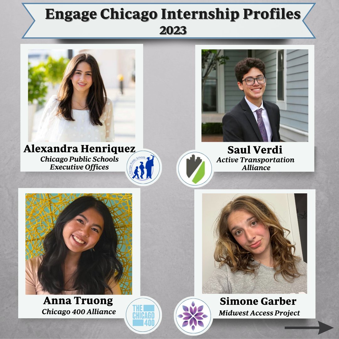 EngageChicago's tweet photo. Today we feature student internships with the Midwest Access Project, Chicago Public Schools, Active Transportation Alliance, Chicago 400, and The Chicago 400 Alliance.

#EngageChicago #ChicagoInternships #CommunityPartners https://t.co/NkFgKFx5I8