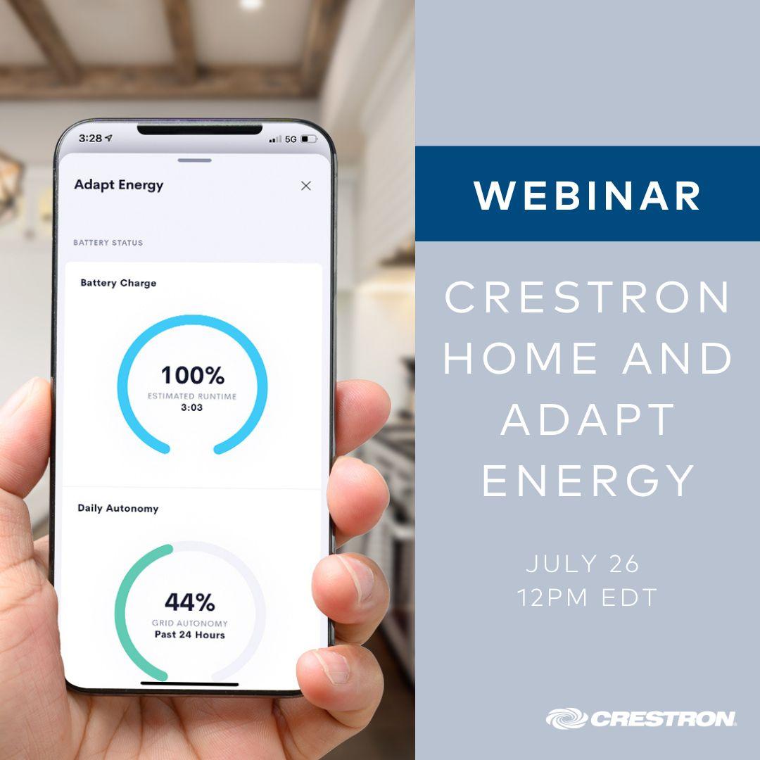 MShortMarketing's tweet photo. Together, Adapt Energy and Crestron give home builders one of the best home energy management solutions available. See how this partnership is powering the future of power at our upcoming webinar, July 26 at 12pm EDT. Register here. 

https://t.co/x5w1qyLrfC https://t.co/z5L9Of5cna