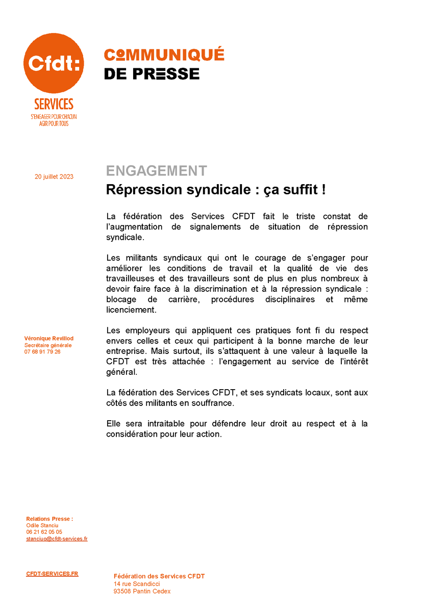 MaryliseLeon's tweet photo. Hausse des signalements de répression syndicale par la @CFDTservices, alerte sur la répression d'un mouvement de grève à Longlaville par la @FCE_CFDT Les employeurs doivent respecter l'engagement des militants syndicaux et surtout respecter la loi #dialoguesocial #syndicalisme ⤵ https://t.co/jJsJzRoas8