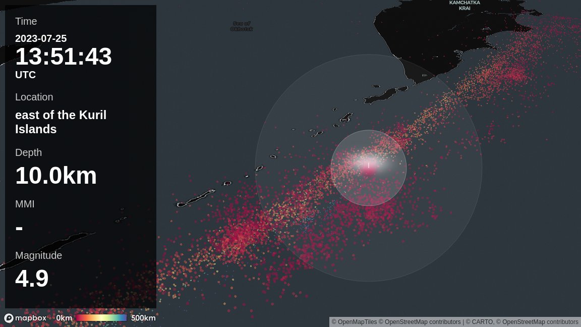 On 2023-07-25, at 13:51:43 (UTC), there was an earthquake around east of the Kuril Islands. The depth of the hypocenter is about 10.0km, and the magnitude of the earthquake is estimated to be about 4.9.
https://t.co/dJm43PqGrO https://t.co/NW4qAkkBJr