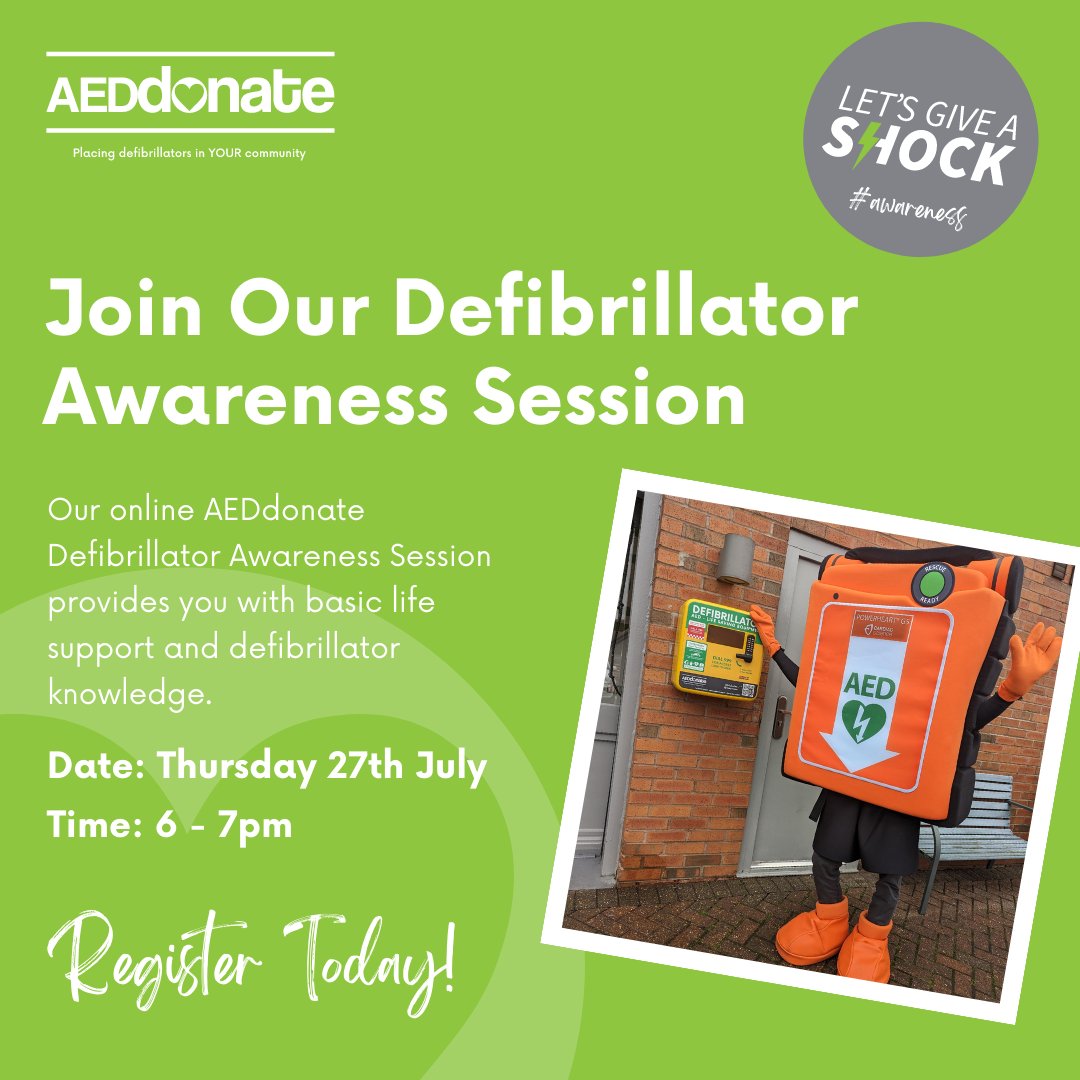 AEDdonate's tweet image. Defibrillator Awareness Session 🩺 to provide you with defibrillator knowledge for emergency situations 🚑

Date: Thursday 27th July
Time: 6-7 pm 

Register Here 👉 aeddonate.org.uk/events/defibri… 

#AEDdonate #AED #FirstAidTips
