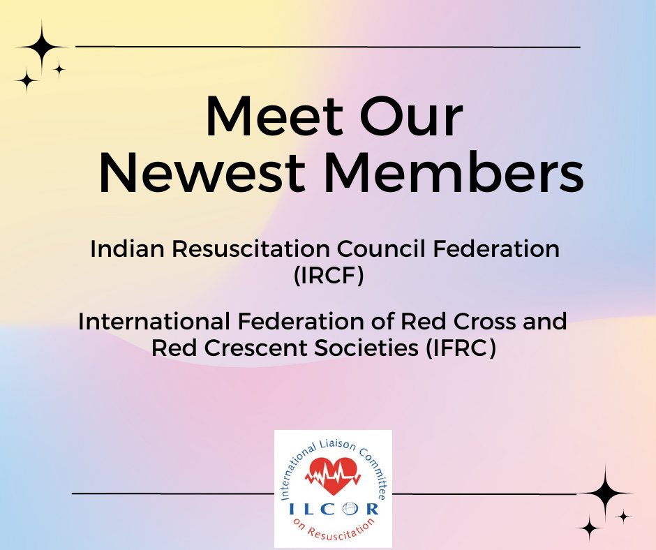 With great pleasure, ILCOR welcomes its newest members, the International Federation of Red Cross and Red Crescent Societies (IFRC) & the Indian Resuscitation Council Federation. 
#resuscitation #CPR #science #WorldRestartAHeart #ILCOR #resustwitter
