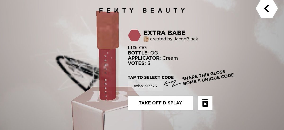 sealpser's tweet photo. code: exba297325

Hello everyone. If you have time kindly vote for my lipgloss at https://t.co/g1TQCqJfHI

#ROBLOX #robloxart https://t.co/rkVEmLnxBU
