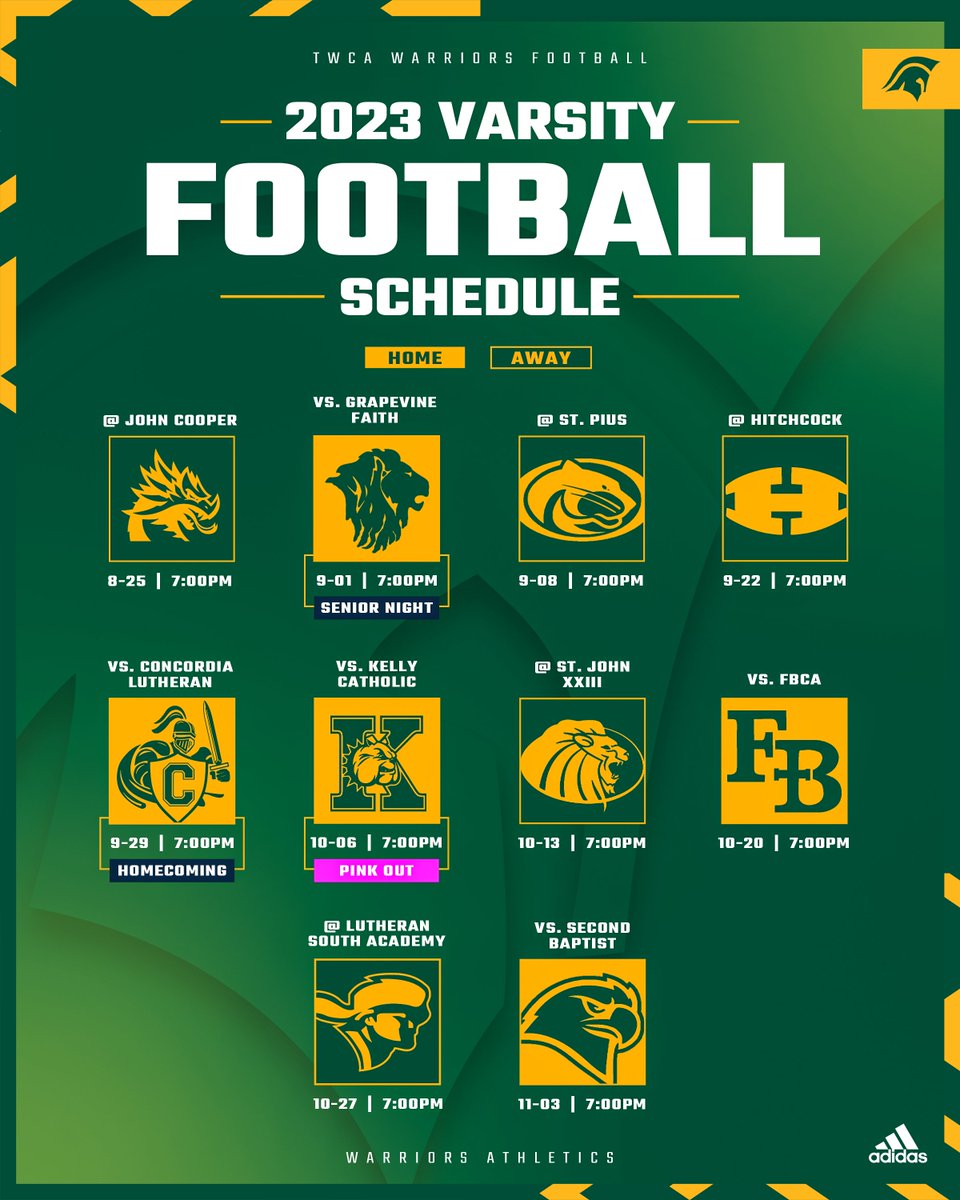 📢🏈 Exciting news, Warrior Nation! 🎉 Our much-awaited football schedule is OUT! 🗓️ Mark your calendars and get ready to cheer on the Warriors as they take on their rivals. 🙌🔥 Let's make this season one to remember! 🏆 #FridayNightLights #TheWarriorWay <a href="/TWCAFootball/">TWCA Football</a>