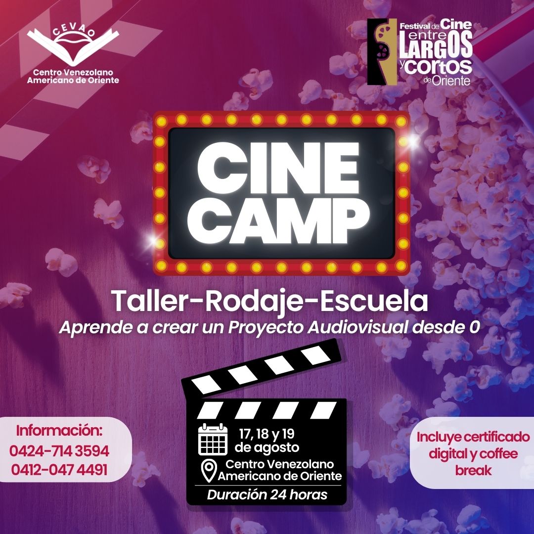 CEVAO y el Festival de Cine Entre Largos y Cortos Oriente  <a href="/FESTIVALCINELCO/">Festival ELCO</a>  traen el Cine Camp, un taller-rodaje-escuela para que inicies en el mundo audiovisual o actualices conocimientos  ¡Inscripciones abiertas! #elco #cevao #americanspaces #anzoategui instagram.com/p/Cum7AUFAlZu/…