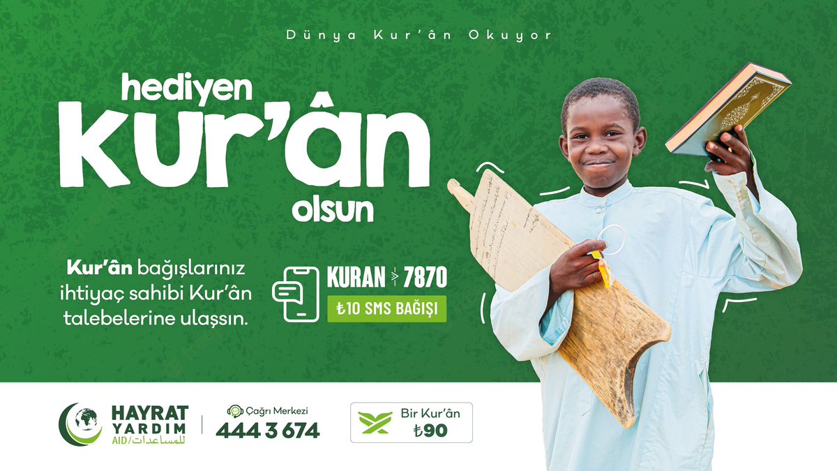hayratyardim's tweet photo. #DünyaKuranOkuyor projemizle siz de bir talebe için Kur'an hediyesi gönderebilirsiniz.

Bir Kur'an hediyesi: 90₺
🌐 https://t.co/gHtps9OpHm
💌 KURAN > 7870 > 10₺ https://t.co/d5kYVClRaZ