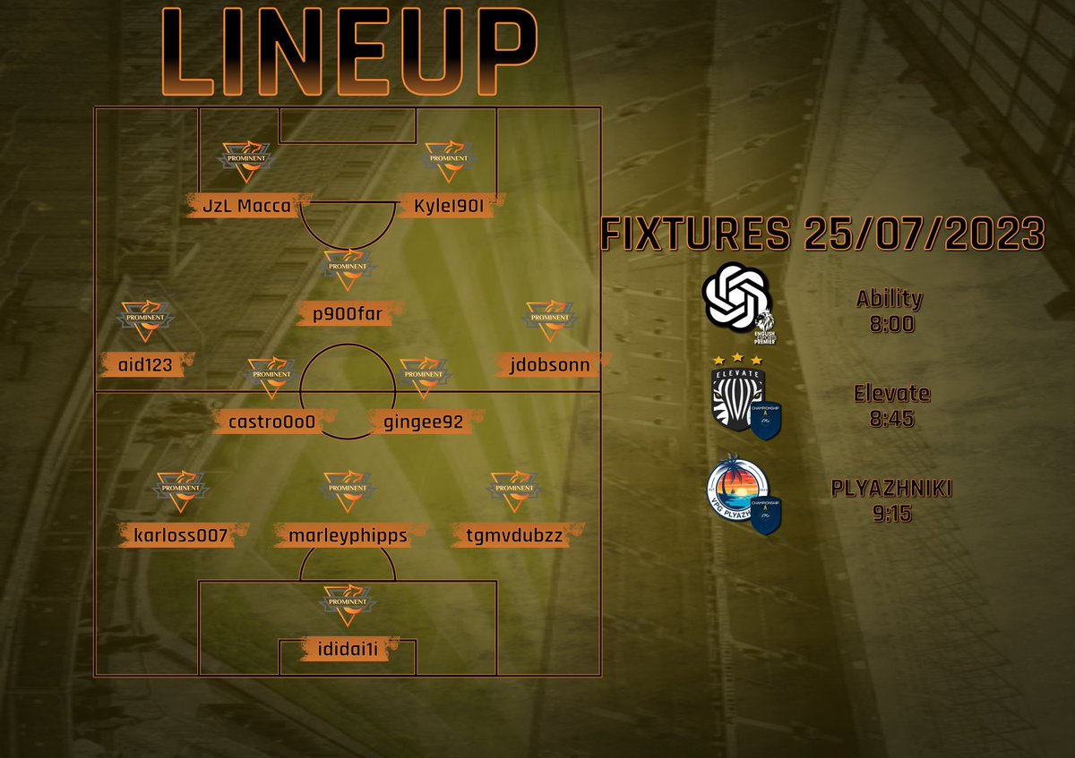 Prominent New (@prominentnew) on Twitter photo Match day 3
Same lineup same formation
Looking for another solid night, keeping momentum going, looking to keep putting pressure on the teams above.
Let's goo tonight
UP THE PROMMM
<a href="/VPGEurope/">Virtual Pro Gaming | Europe</a>
<a href="/VPGUK/">VPG UK Leagues</a> Match day 3
Same lineup same formation
Looking for another solid night, keeping momentum going, looking to keep putting pressure on the teams above.
Let's goo tonight
UP THE PROMMM
<a href="/VPGEurope/">Virtual Pro Gaming | Europe</a>
<a href="/VPGUK/">VPG UK Leagues</a>