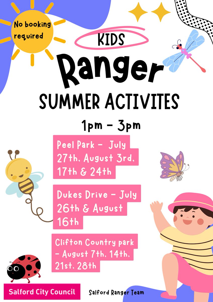 Salford Ranger Team (@salfordranger) on Twitter photo Our first 'Kids Ranger summer activity session' is tomorrow at Dukes Drive, no booking required just show up from 1pm.
Then Thursday we have a session <a href="/PeelParkSalford/">Peel Park Salford</a> also no booking and 1pm start.
We will have games, fun trails and crafts, hope to see you there 😃 Our first 'Kids Ranger summer activity session' is tomorrow at Dukes Drive, no booking required just show up from 1pm.
Then Thursday we have a session <a href="/PeelParkSalford/">Peel Park Salford</a> also no booking and 1pm start.
We will have games, fun trails and crafts, hope to see you there 😃