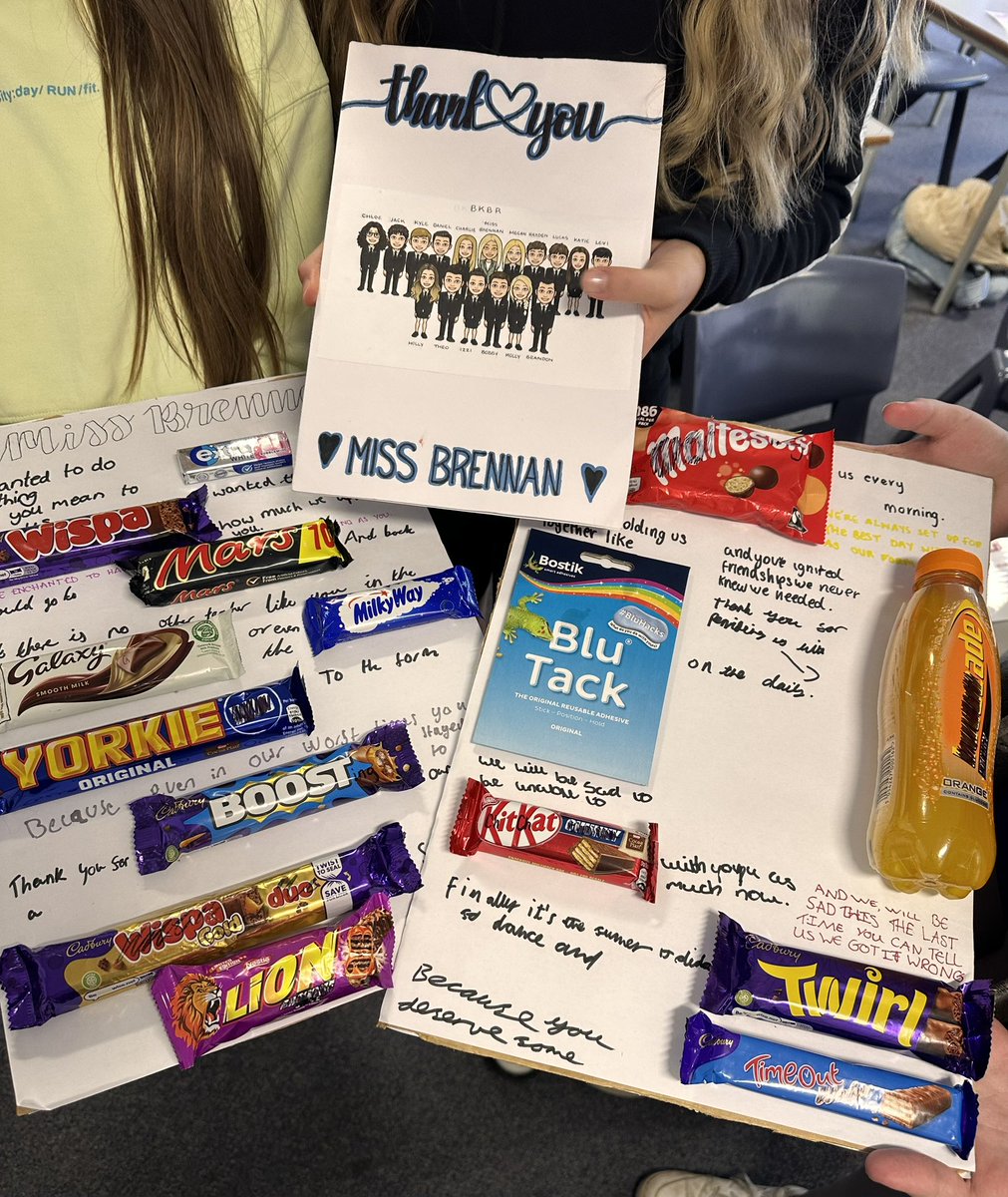 MissKBrennan_'s tweet photo. Overwhelmed is the only word for it! 

The most thoughtful gift made collectively by my form group. You have been the most rewarding group this year 💙 

Feeling very thankful and grateful @BrigshawNews 

(P.s see if you can spot the Taylor Swift references) https://t.co/KV7cJmew2d