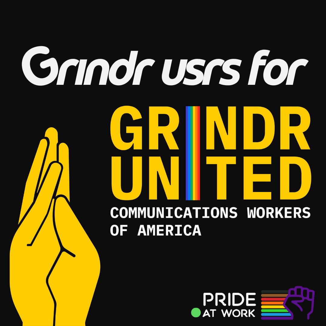 🚨Attn Grindr users! 
Grindr workers are unionizing! 🌈💪
Let's show our support for the workers whose labor helps us connect, build community, and, well, you know... 😉

Sign the petition ➡️ pride-at.work/3OuU2XC
Follow ➡️ <a href="/GrindrUnited/">Grindr United ✊</a>