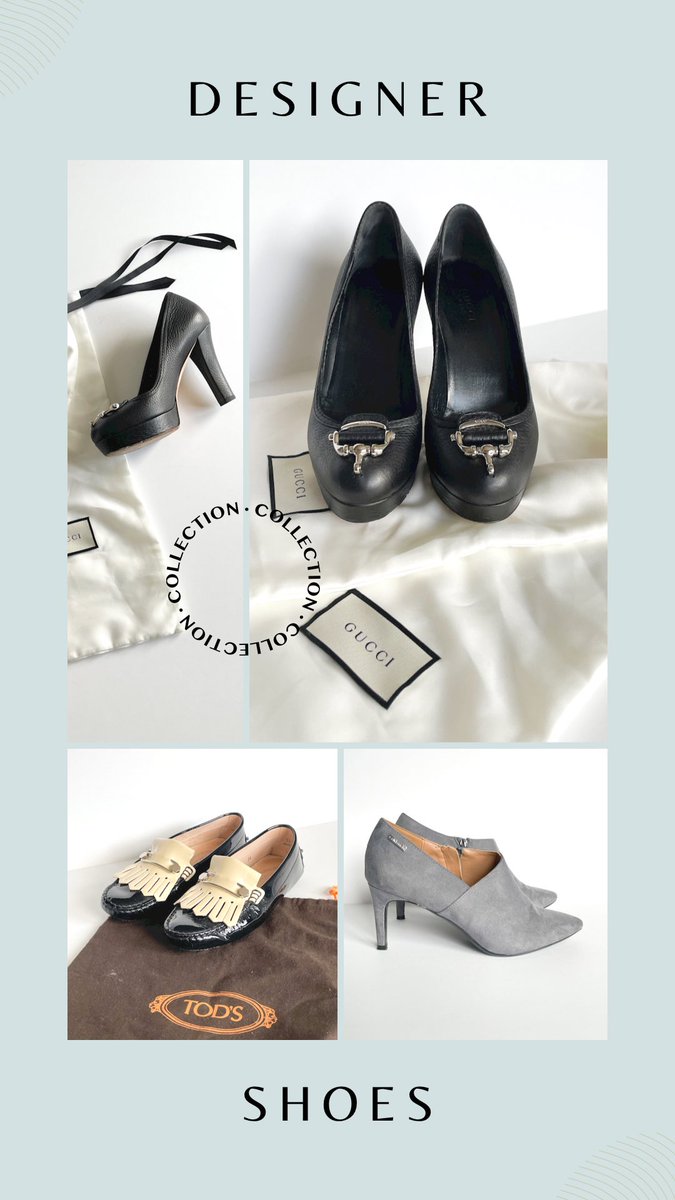 Which Designer shoe is your favorite? 👠 

1.  GUCCI Black Genuine Leather Silver Horsebit 3.75” Heels - Size 35

2. Calvin Klein Grey Faux Suede Pointed Toe Ankle Boot 3.25” Heels - Size 9.5

3. TOD’S Black Cream Fringed Patent Leather Loafers - Size 34
leprixclothing.com/collections/al…